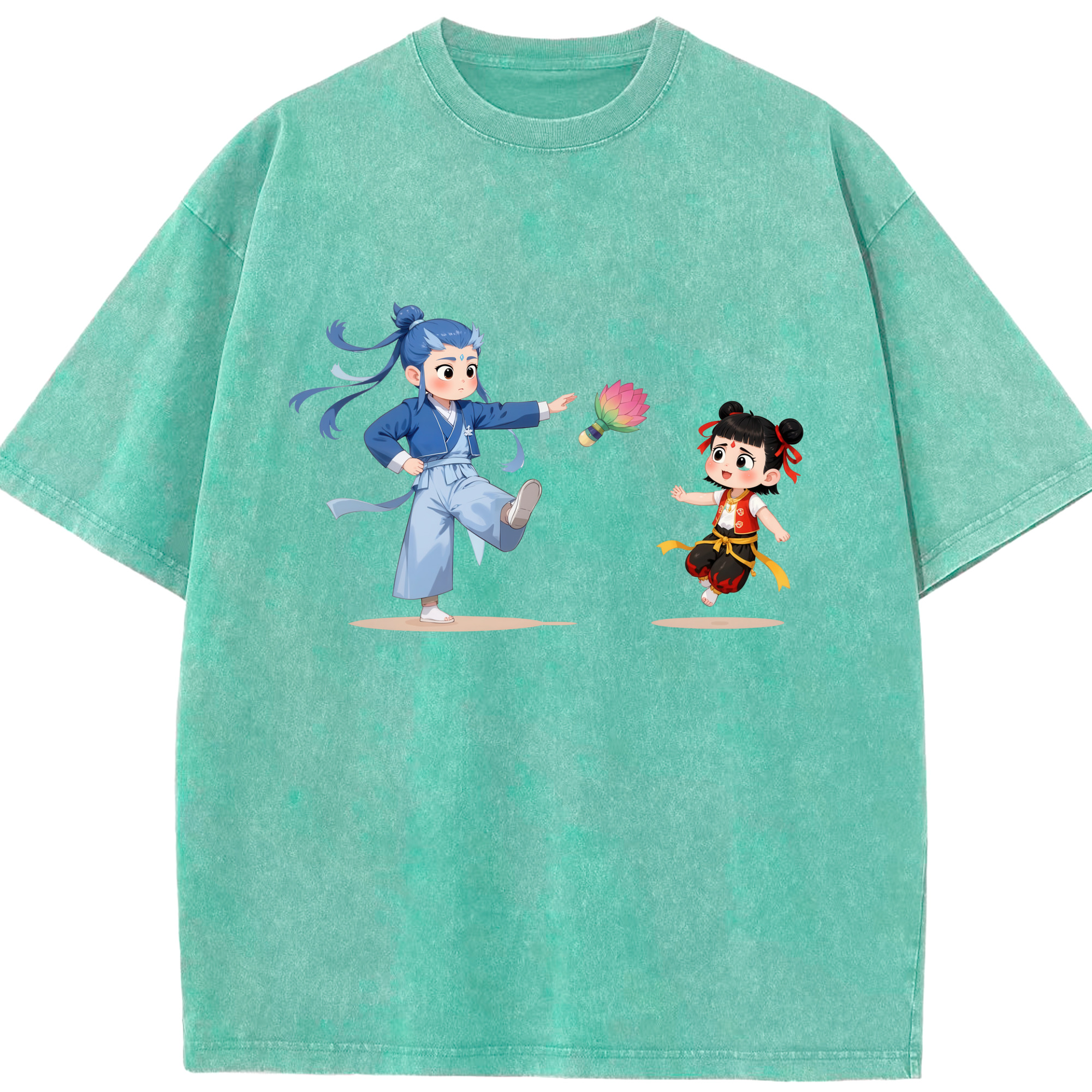 （画像用） Ne Zha 2 ナタ 魔童の大暴れ 綿100% ヴィンテージ風 半袖Tシャツ（フロントプリント）